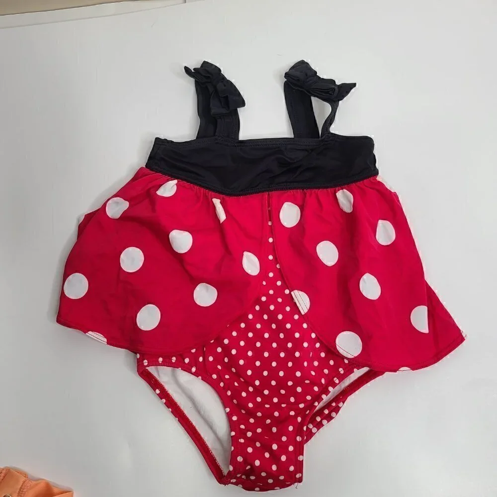Lot of 2 Toddler Girls 2T Red Beetle Swimsuit and Orange Rashguard